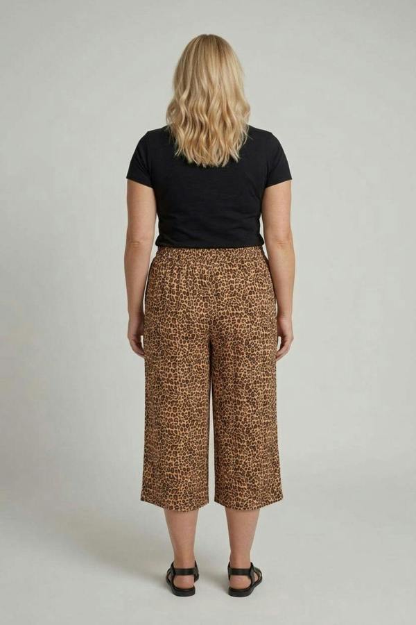 Beige | Curve Animal Print High Waist Trousers