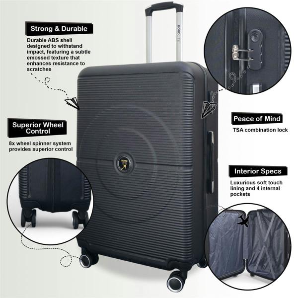 Infinity Luggage Robust ABS Hard Shell 8 Wheels Luggage Travel Holiday Cabin Suitcase Set