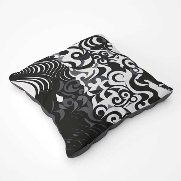 Warren Reed Black Grey Abstract Floor Cushion