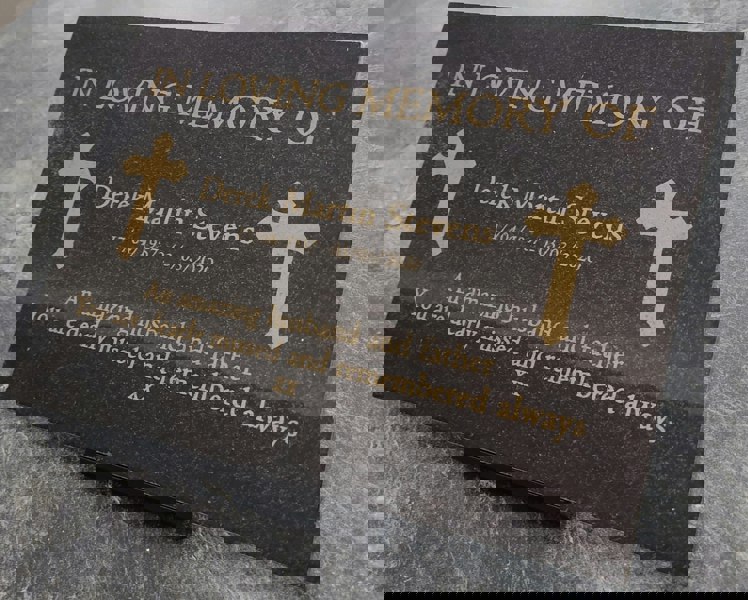 Memorials Direct Granite Memorial Plaque, Cross, Personalised, Stand Included