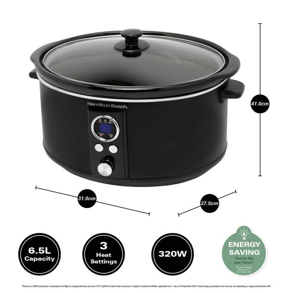Hamilton Beach Digital 6.5L Oval Slow Cooker - Black