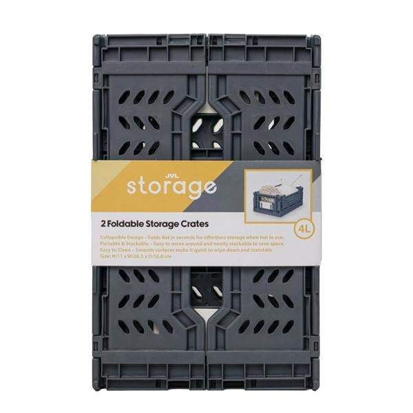 JVL STACKIT - Plastic Foldable Storage Crate - 4L - Grey