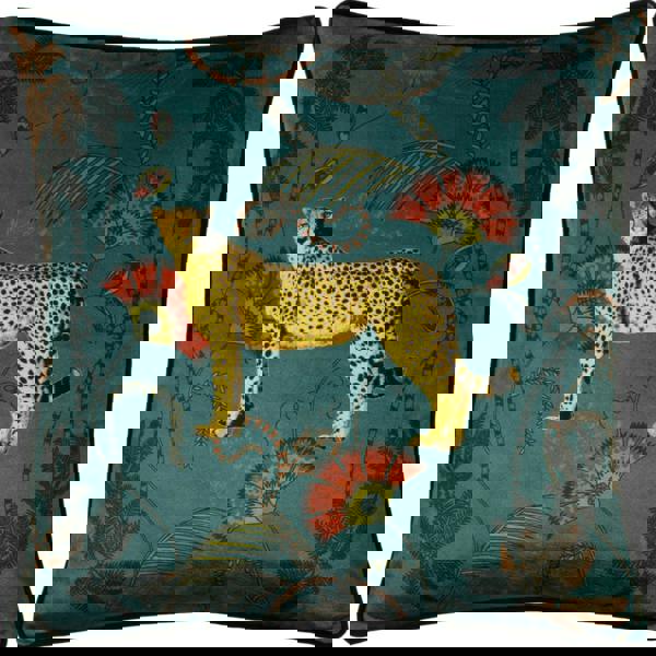 Paoletti Tropica Cheetah Cushion Cover - Teal/Green/Gold