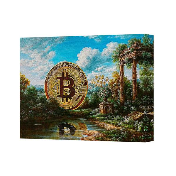 Benjamin Tate Design Bitcoin Themed Canvas Wall Art Landscape Painting For Home Decor