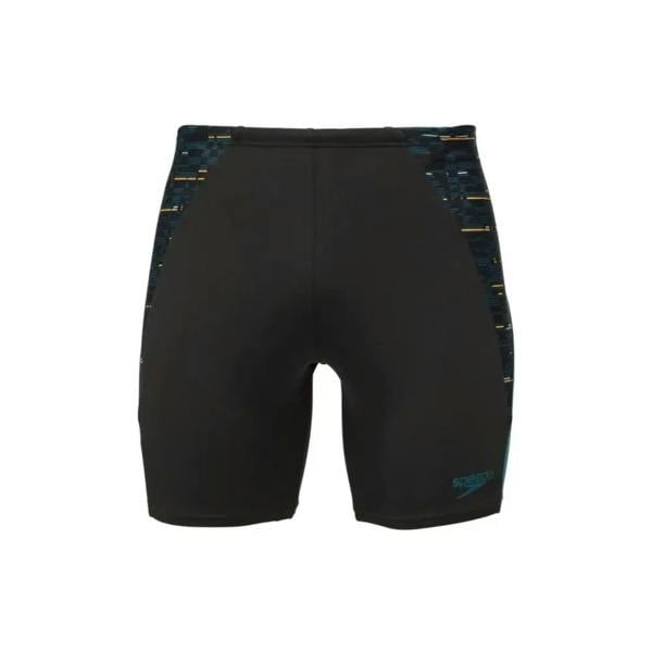 Black Speedo Endurance+ Max Splice swim jammer with teal accents