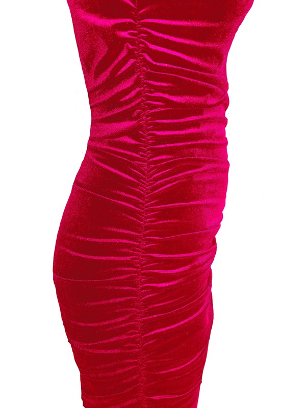 Frock Tales Veronica Ruched Body-Con Midi Dress - Pink Velour