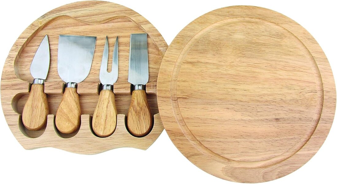 Diletto Gifts Round Cheese Board & 4 Pce Knife Serving Set