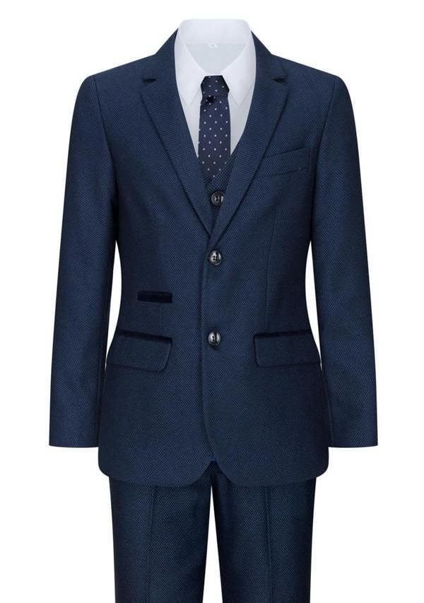 Paul Andrew Boys 3 Piece Navy Blue Birdseye Tweed Suit