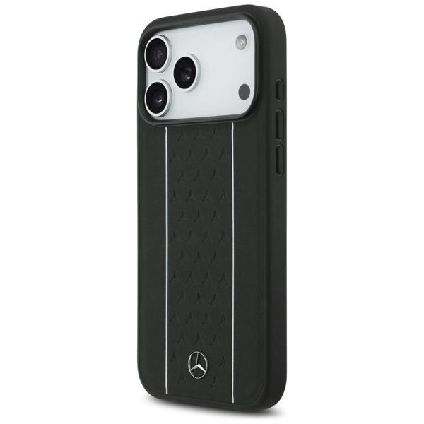 Mercedes Leather Star Pattern Stripes Case with MagSafe for iPhone 17 Pro Max 6.9" Black - MEHMP17X25RPSLKH
