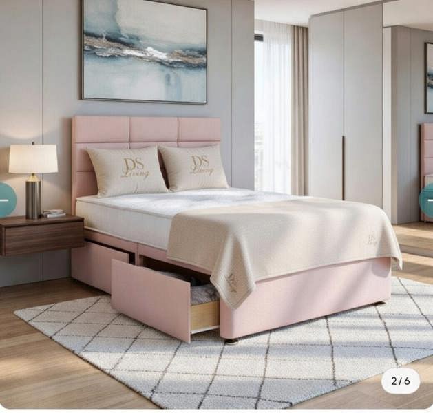 Opal Pink Single Two Drawer Divan Bed