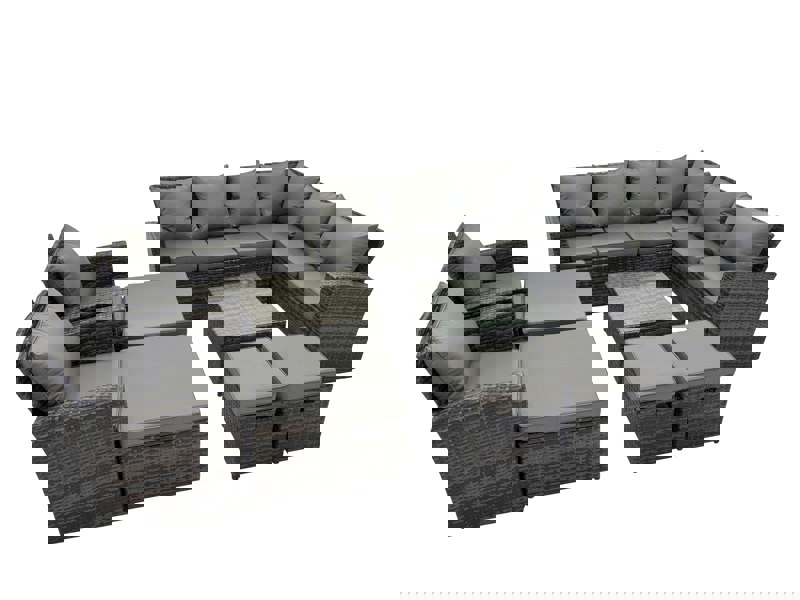 Fimous Rattan Garden Outdoor Furniture Set 12 Seater Garden Sofa Coffee Table Set with 2 Chairs 4 Footstools Dark Grey Mixed