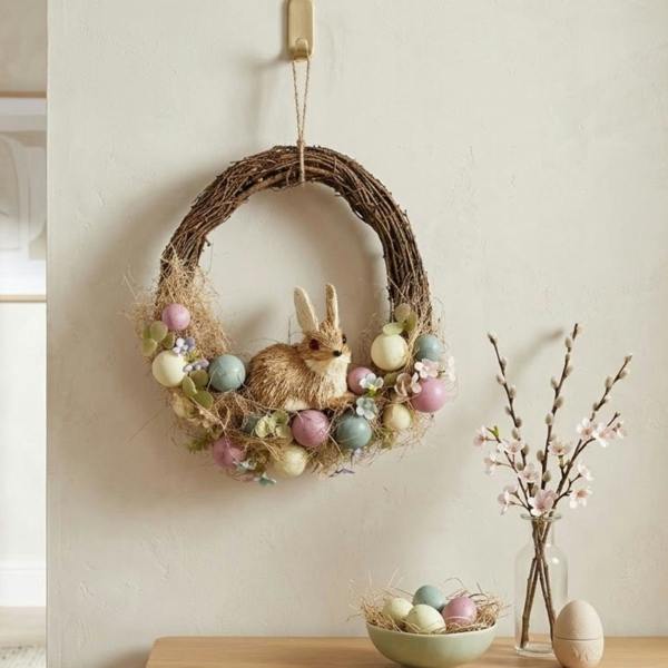 Garden Greatness Springtime Straw Bunny Easter Wreath