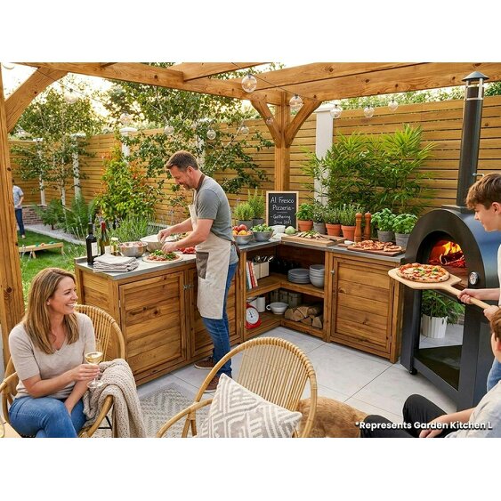 Dunster House Wooden Garden Kitchen Unit L-Configuration With Stainless Steel Countertop, W2m x D1.5m / W7' x D5