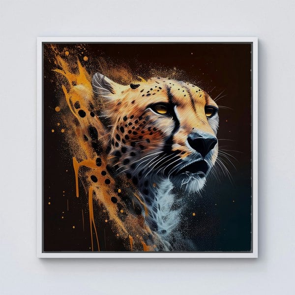 Warren Reed Cheetah Face Splash Art Dark Background Framed Canvas