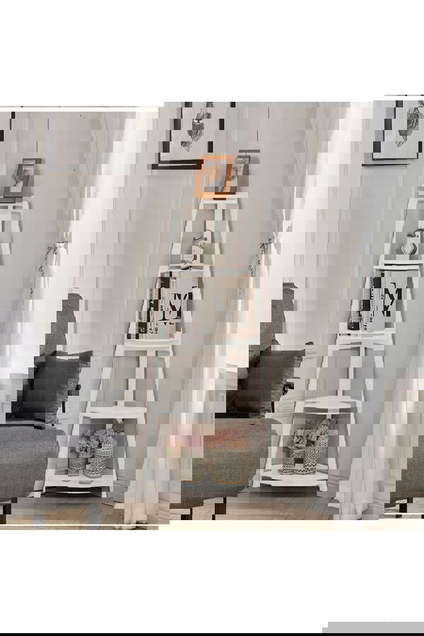 Living and Home 5 Tier Wooden Ladder Corner Bookcase Trapezoidal Fan-Shaped Book Shelf Storage Shelf