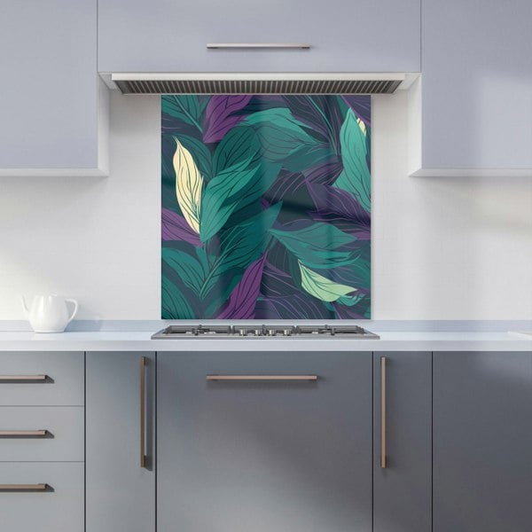 Warren Reed - Designer Green Purple Tropical Leaves Kitchen Splashback