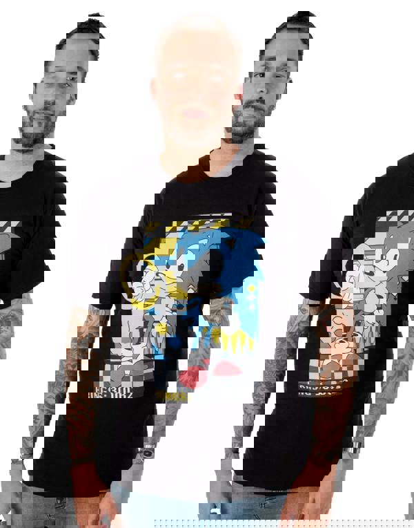 Sonic the Hedgehog Mens Black Classic Rings Short Sleeved T-Shirt