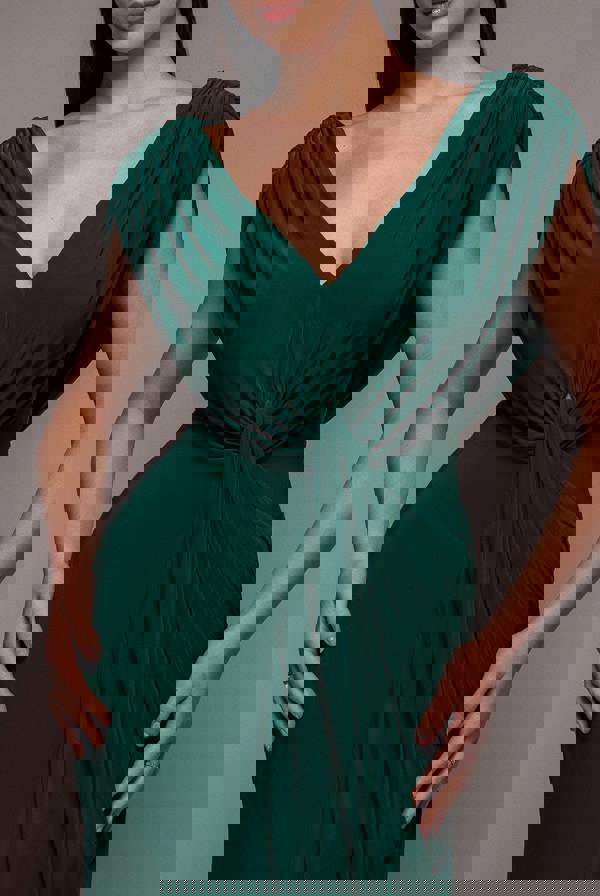 Cowl Plunge Draped Mermaid Maxi Dress - Emerald Green DR4879