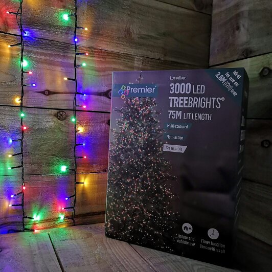 Samuel Alexander 3000 LED 75m Indoor Outdoor Christmas Multi Function Mains Operated String Lights with Timer in Multicoloured