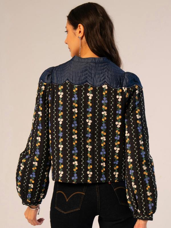 Rose & Nancy Kiri Black Floral Printed Scalloped Jacket