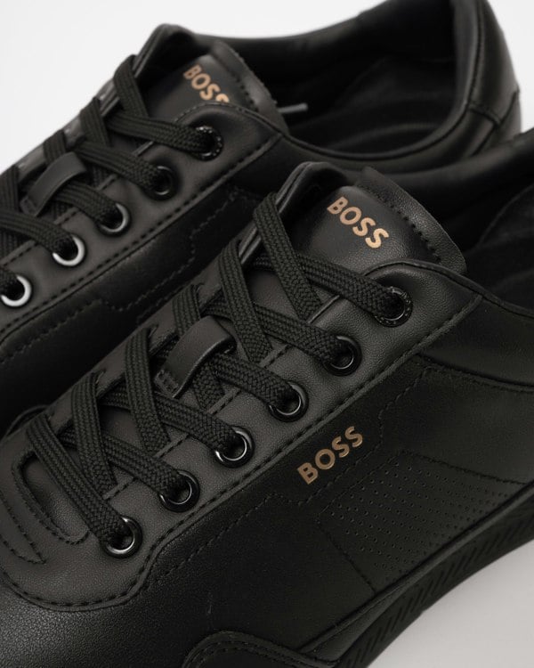 BOSS Orange Nitan Mens Nappa-leather trainers with gold-tone branding - Black 005