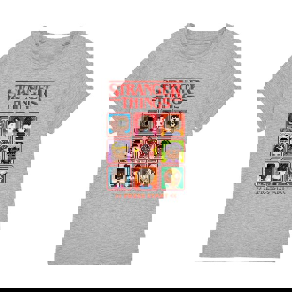 Stranger Things Kids Pixel Face Heather T-Shirt - Athletic Heather