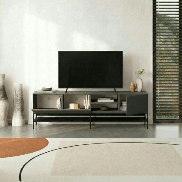 Decortie Amira 180cm Modern TV Stand, Entertainment Centre with Metal Legs & Push-to-Open Doors