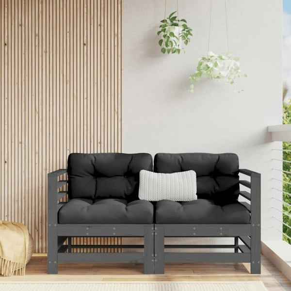 Berkfield Corner Sofas with Cushions 2 pcs Grey Solid Wood Pine