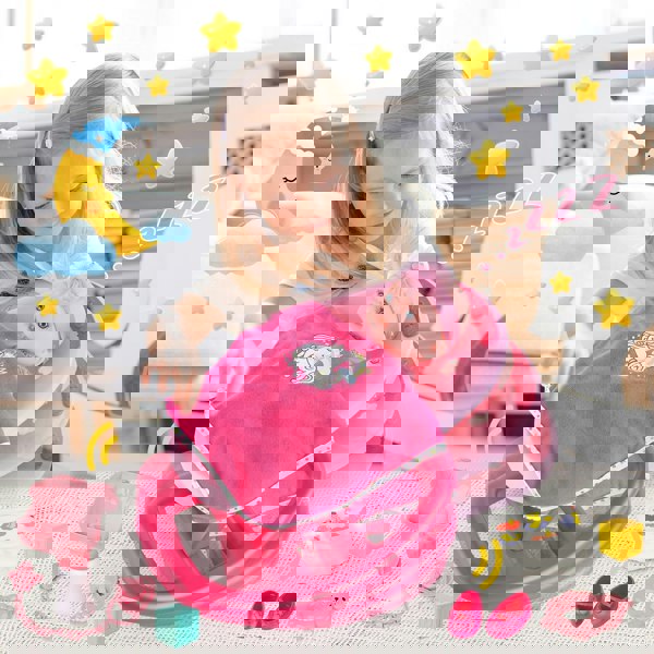 deAO Toys 2 in 1 Baby Doll Playset 20pcs Multi Functional Baby Doll Set Upgrade Baby Rocker Chair with Handbag Feeding Nursery Pretend Play Toy