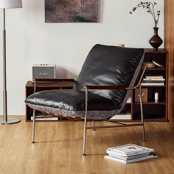 Weilai Concept Prasad Lounge Chair Armchair With Ottoman, Real Leather