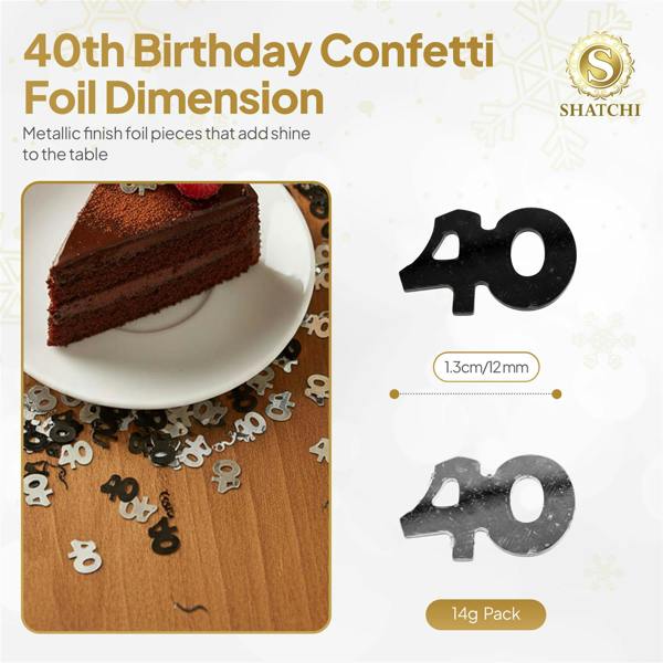40th Birthday Black and Silver Confetti Foil Table Decorations, 1 Pack to 4 Pack image 6