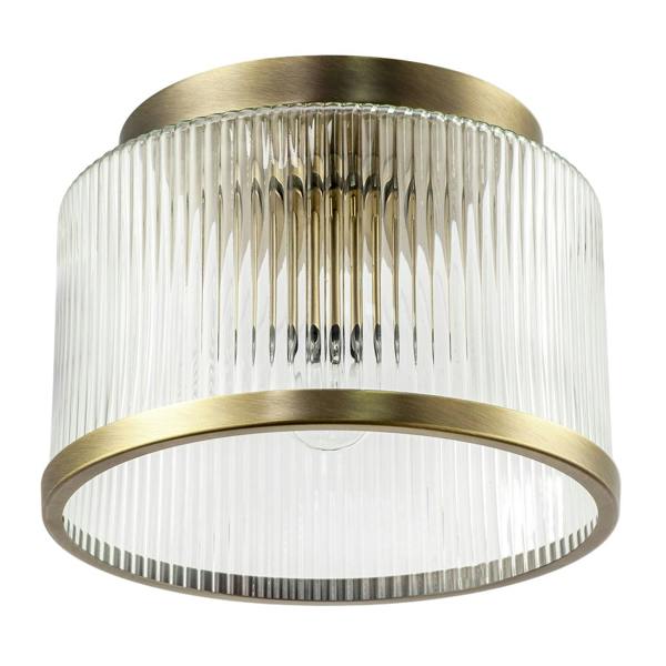 Antique Brass Bathroom Ceiling Light with Clear Ribbed Glass Shade Image 3