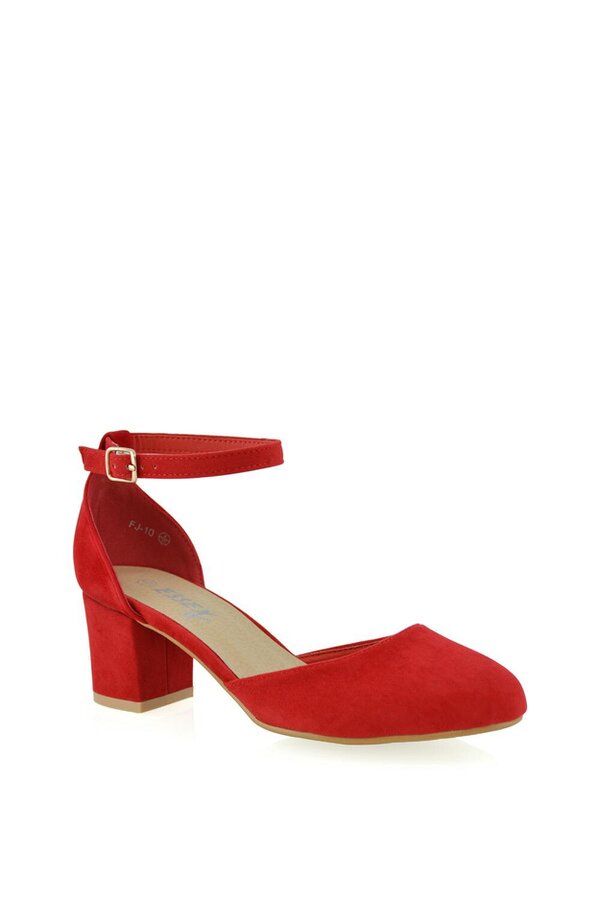 XY LONDON Chunky Strappy Mid Block High Heels Court Shoes