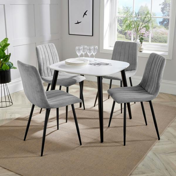 Core Products Aspen Dining Set - White Square Table & 4 Upholstered Straight Stitch Dining Chairs