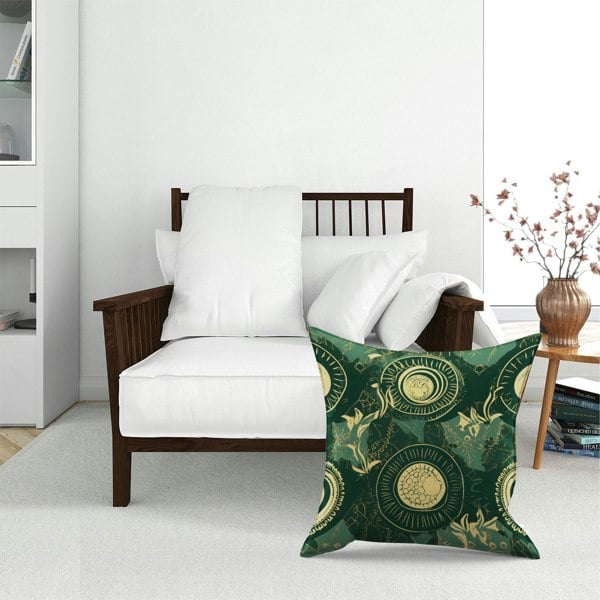 Warren Reed Abstract Green Gold Moon Pattern Floor Cushion