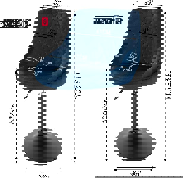 Modcraft Set of 2 Blue Velvet Swivel Bar Stools – Adjustable Dining Chairs with Backrest for Kitchen