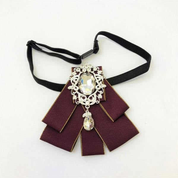 Burgundy rhinestone embellished ribbon bow tie with adjustable strap