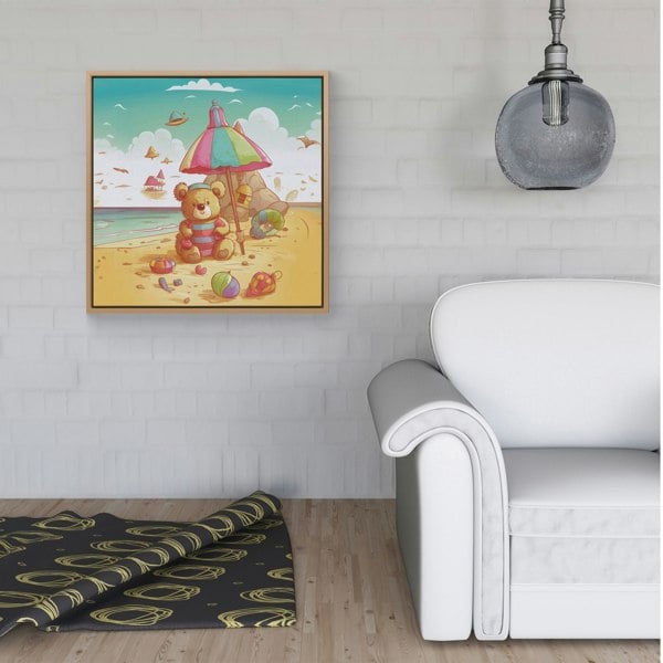 Warren Reed Lucky Teddy Bear On A Beach Holiday Framed Canvas