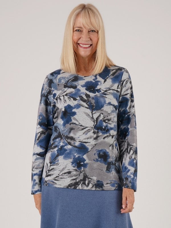 TIGI-Wear Blur Floral Print Crew Neck Top