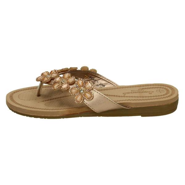 Savannah Ladies Savannah Jewelled Flower Trim Toepost Sandals