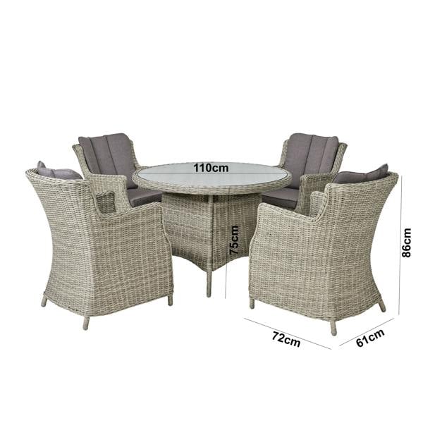 Statement Furniture Swinley 4 Seater Rattan Round Garden Dining Table & Chairs Set