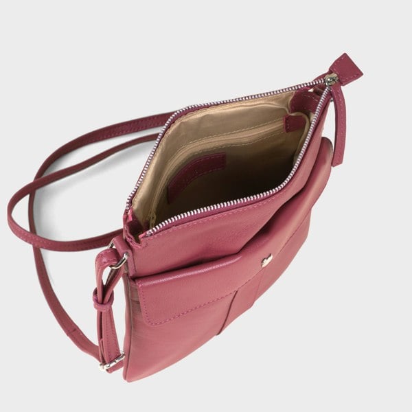 Assots London 'AMBA' Carmine Pink Soft Nappa Full Grain Real Leather Crossbody Bag