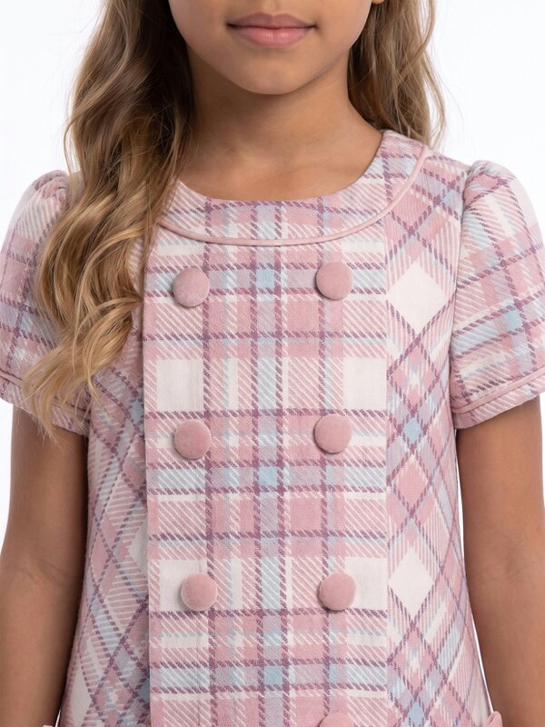 DRESS & Fleur Girls Check and Bow Dress in Pink