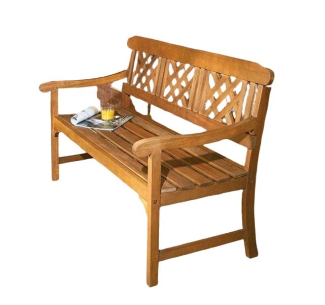 Modcraft 3 Seater Hardwood Garden Bench Eucalyptus Wood Weather Resistant Outdoor Seat Brown