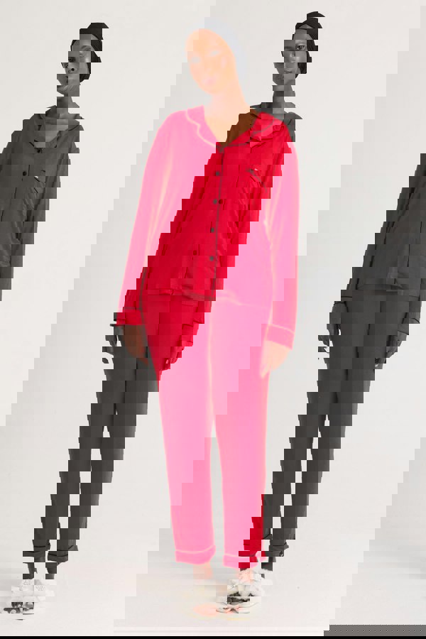 Pretty You London Women's Bamboo Long Pyjama Set - Red