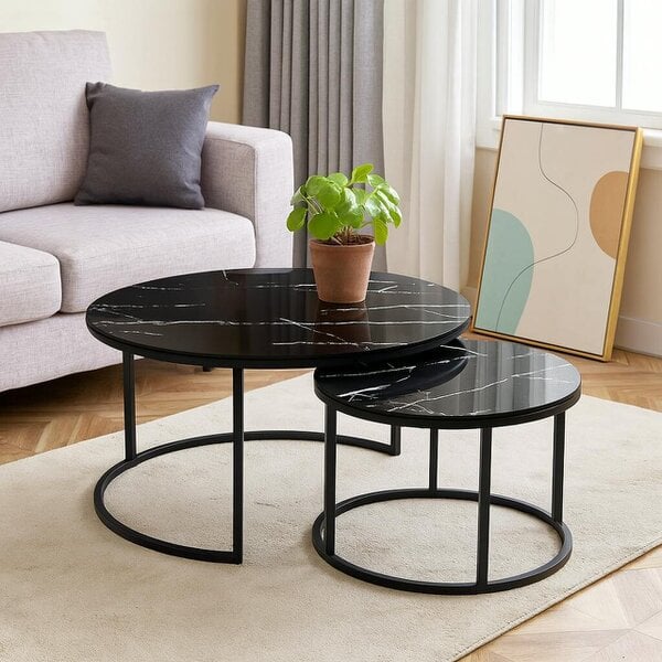 Kosy Koala Round Coffee Table Set of 2 Nest of Tables Marble Glass Coffee Table