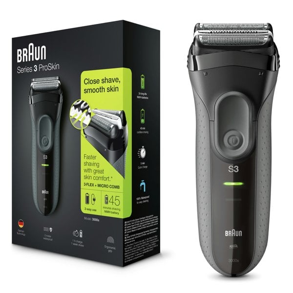 Braun Series 3 ProSkin 3000s Electric Shaver -  Rechargeable Electric Razor - Black