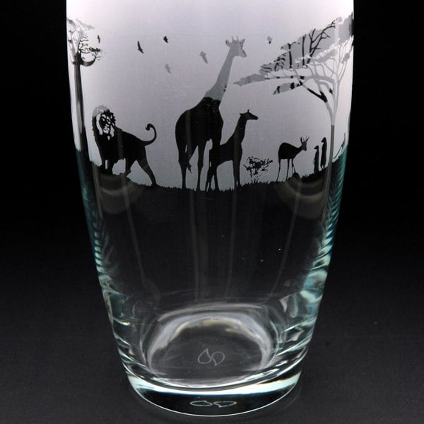 Glyptic Glass Art Safari Glass Botanica Vase - Hand Etched / Engraved Gift