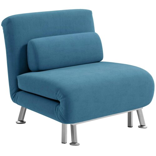 Wyld Haus Ziel Lika Blue Velvet Single Sleeper Chair Silver Metal Legs
