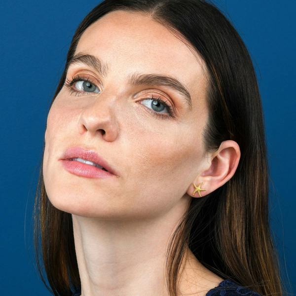 namana Brushed Finish Large Starfish Stud Earrings in Gold for Women